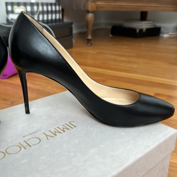 Jimmy Choo Esme 85 Black Leather Round Toe Pump - Picture 6 of 11